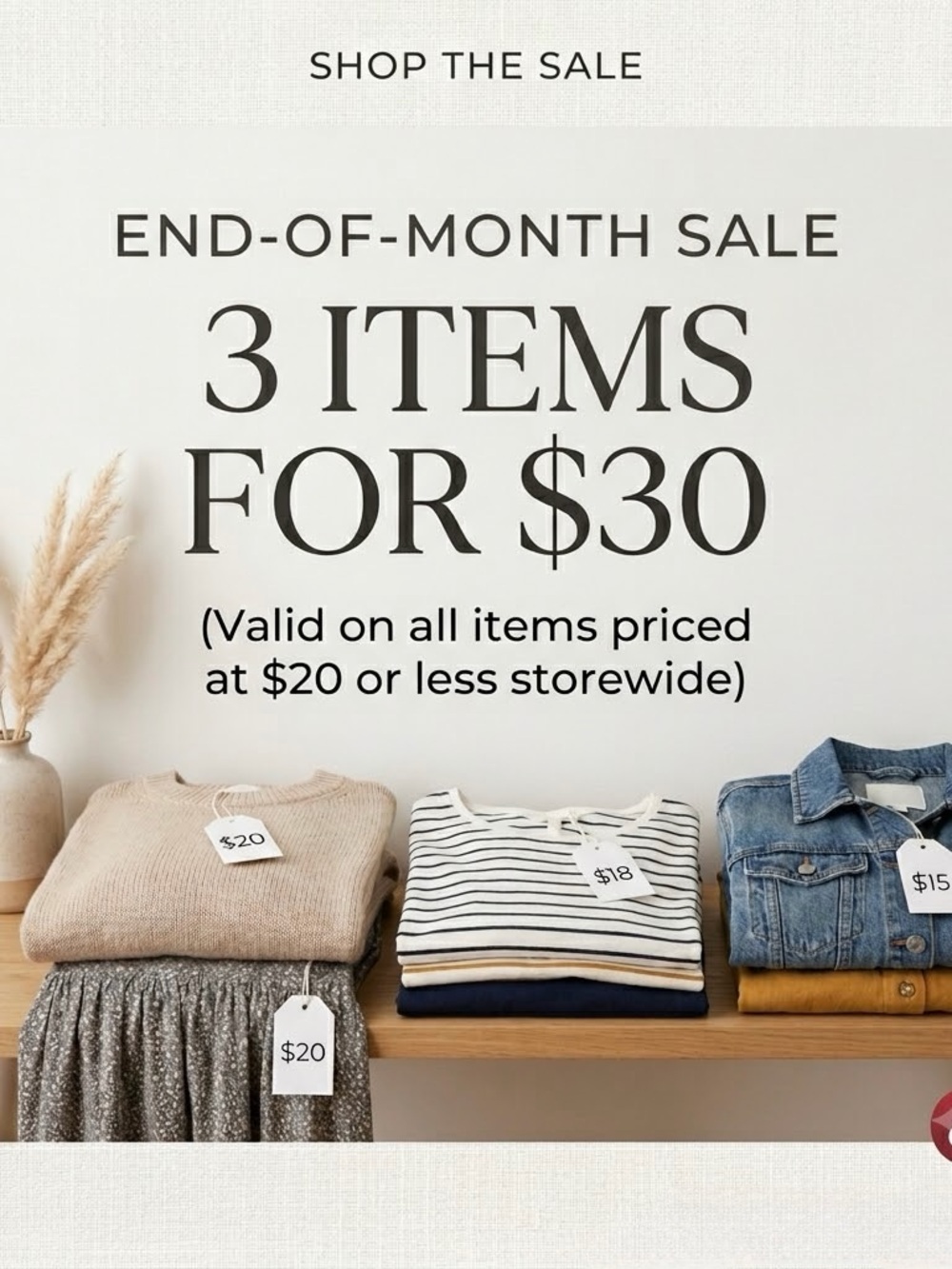 END-OF-MONTH SALE: 3 FOR $30!